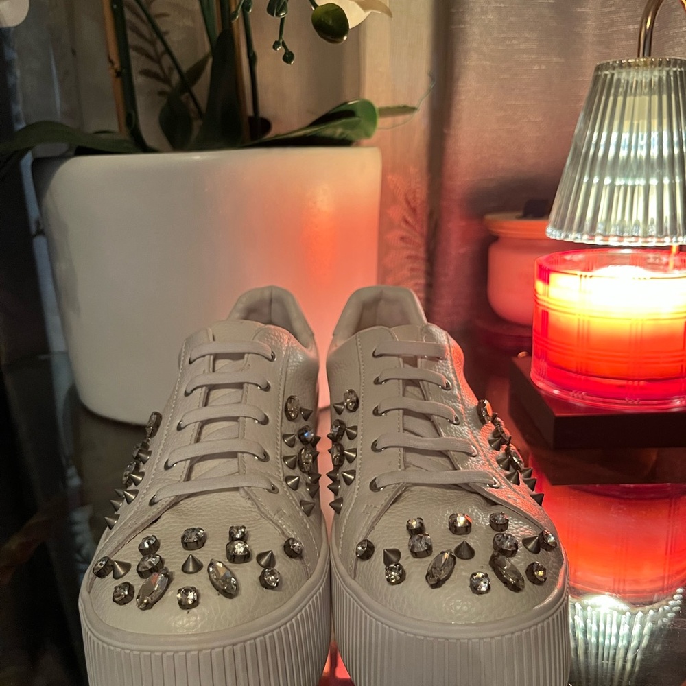 Women's White Studded Sneakers